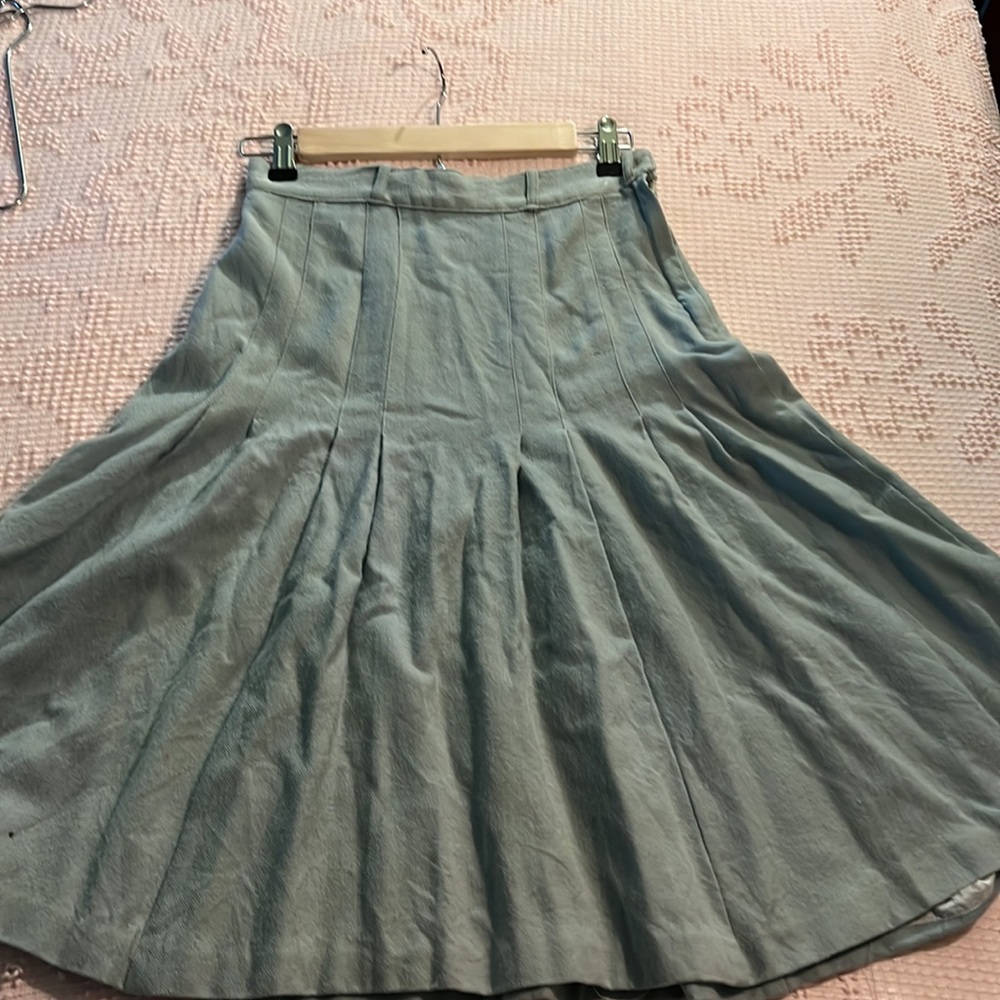 Vintage pale blue wool cashmere pleated skirt